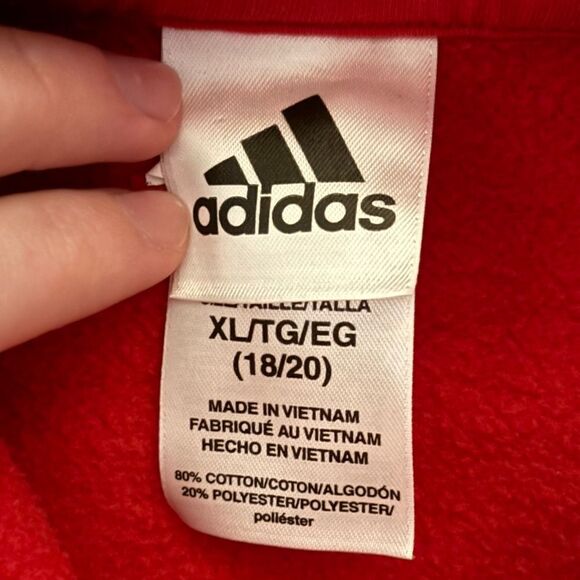 Adidas Red white Hoodie Sweatshirt Unisex XL 18/20 - Picture 3 of 3